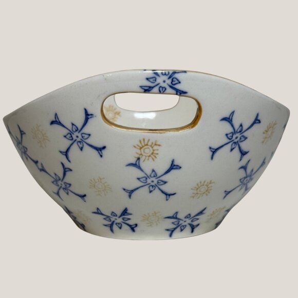 Temptations Presentable Ovenware by Tara Bowl Blue Gold Flower Pattern Stacks - Picture 4 of 8